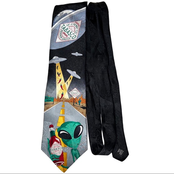 Vintage Tabasco ALIEN UFO Spaceman Sci-Fi Silk Neck Tie - Picture 7 of 7